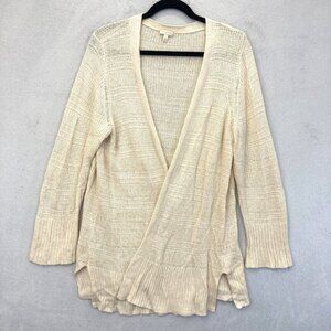 Talbots Open‎ Front LINEN Blend Cardigan Sweater XL Ivory Beige Beach Bonfire